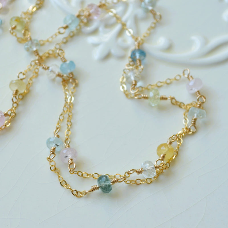 Aquamarine and Gold Double Strand Necklace
