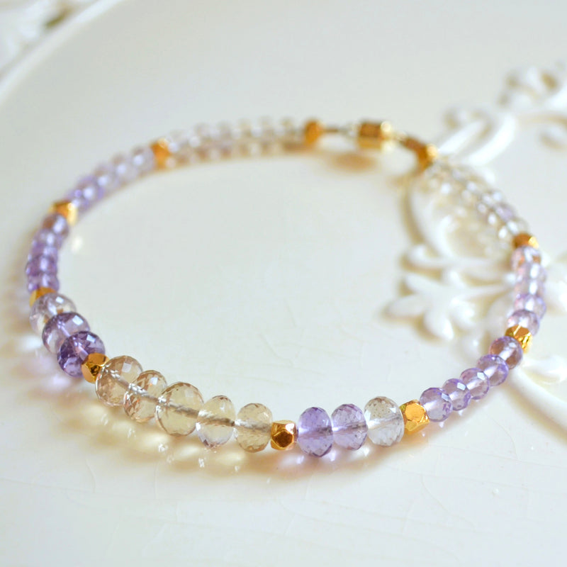 Ametrine Beaded Bracelet with Gold Magnetic Clasp