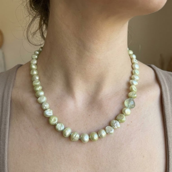 Spring Green Pearl Hand Knotted Necklace