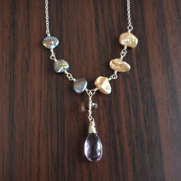 Ametrine Necklace with Keishi Pearls
