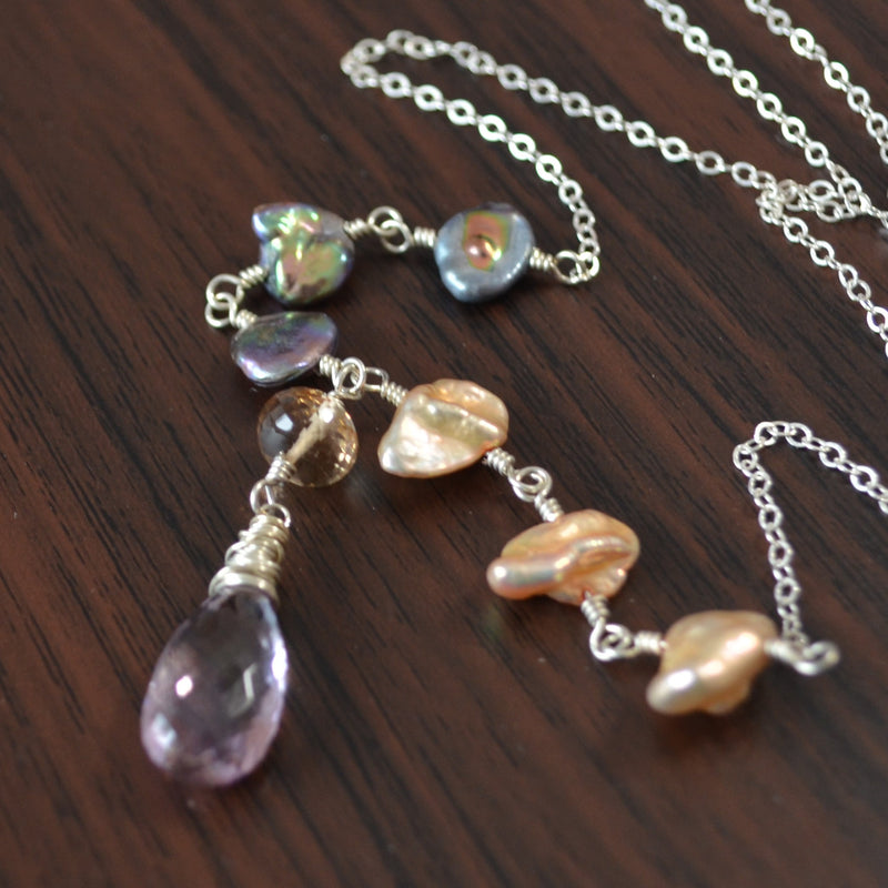 Ametrine Necklace with Keishi Pearls