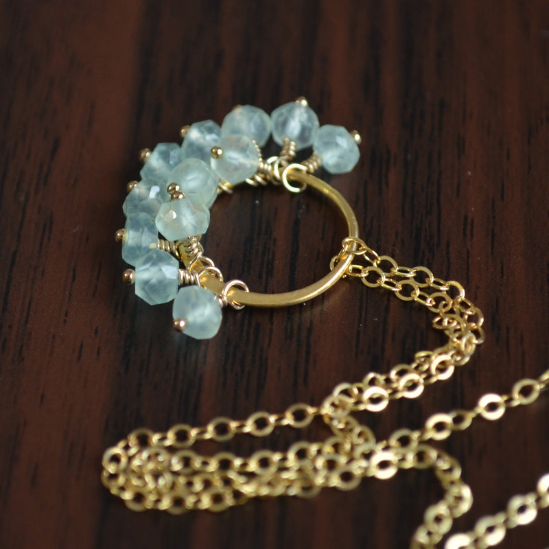 Aqua Chalcedony Cluster Necklace in Gold