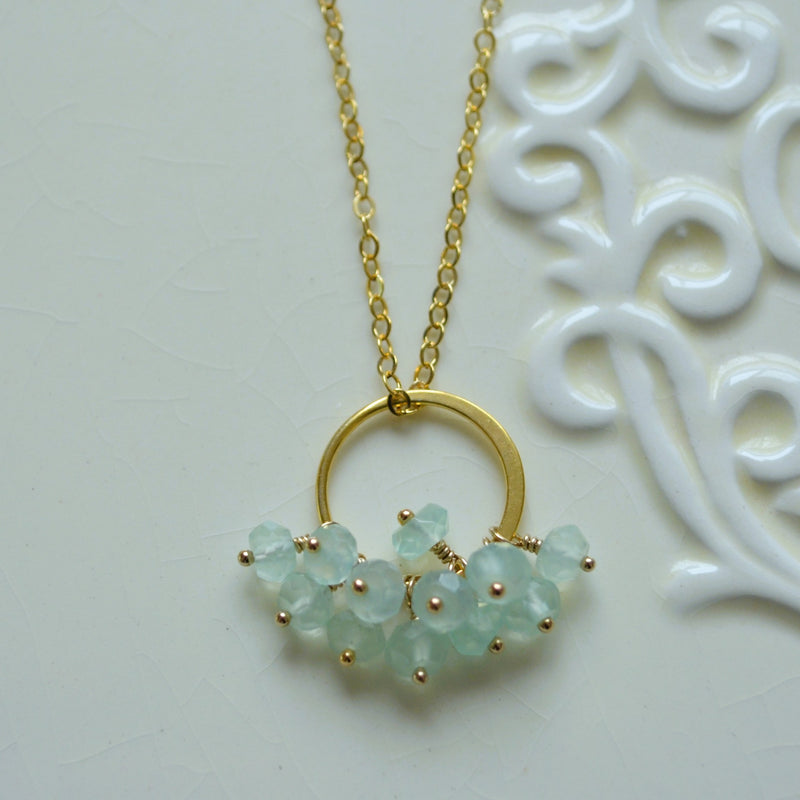 Aqua Chalcedony Cluster Necklace in Gold