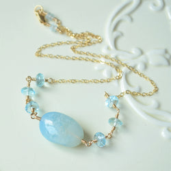 Blue Topaz and Agate Candy Necklace in Gold