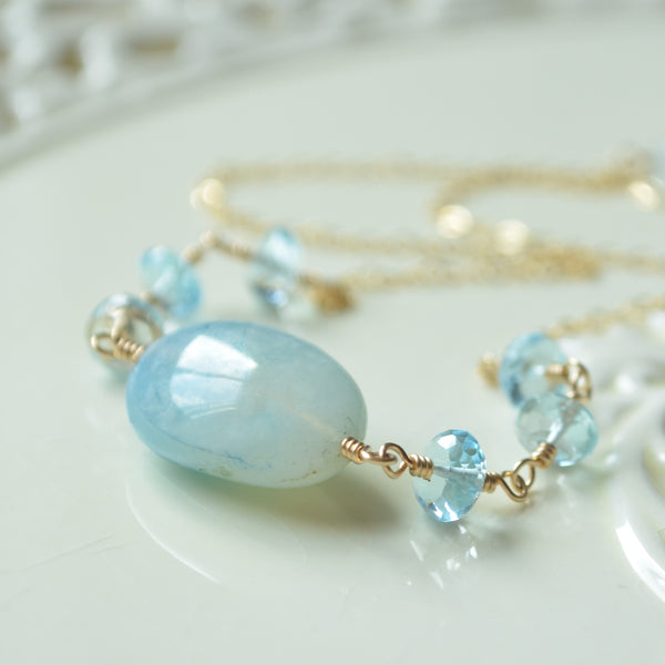 Blue Topaz and Agate Candy Necklace in Gold