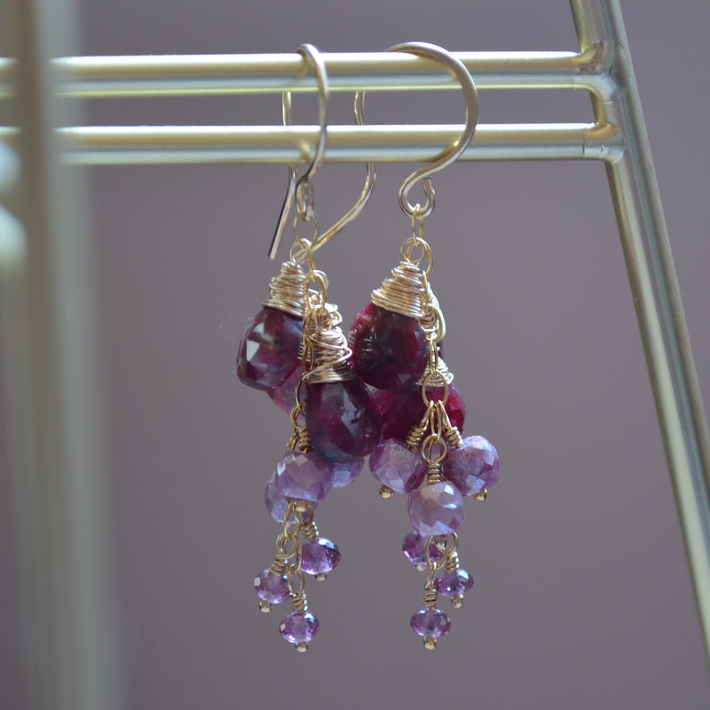 Real Ruby Earrings with Pink Sapphires in Gold