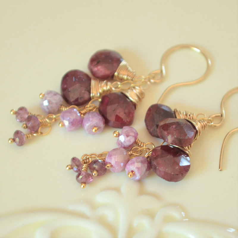 Real Ruby Earrings with Pink Sapphires in Gold