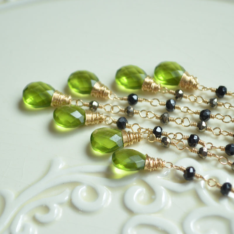 Olive Green Quartz Fringe Necklace in Gold