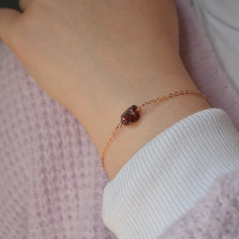 Raw Garnet Bracelet in Yellow Gold Rose Gold or Sterling Silver
