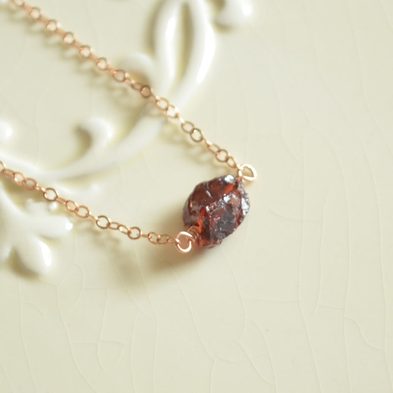 Raw Garnet Bracelet in Yellow Gold Rose Gold or Sterling Silver