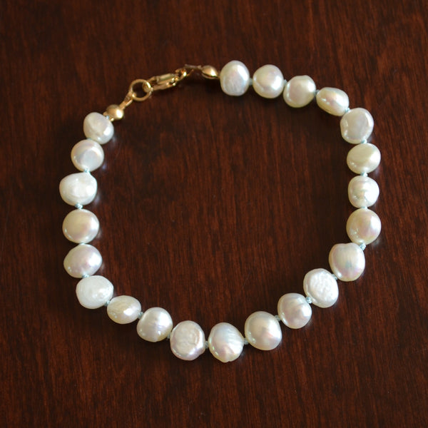 Custom Hand Knotted Bracelet with Sunstones and Pearls