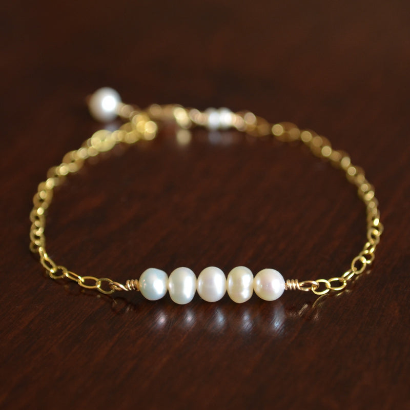 Dainty White Pearl Bracelet in Gold