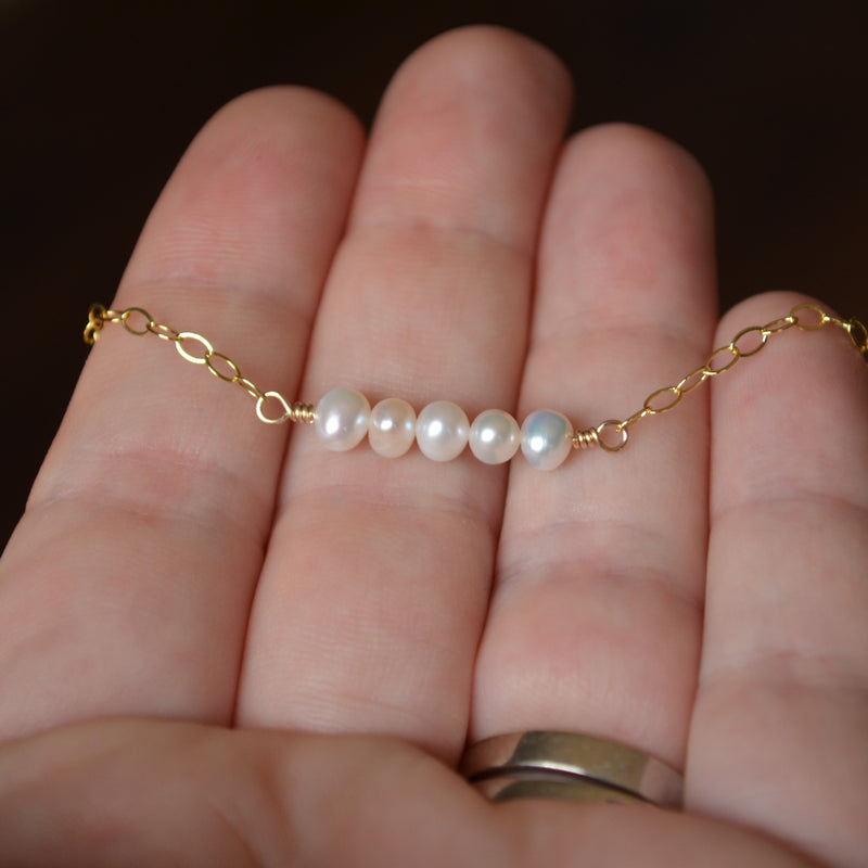 Dainty White Pearl Bracelet in Gold