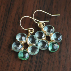 Mint Green Quartz Flower Earrings in Gold