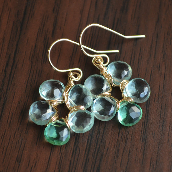 Mint Green Quartz Flower Earrings in Gold