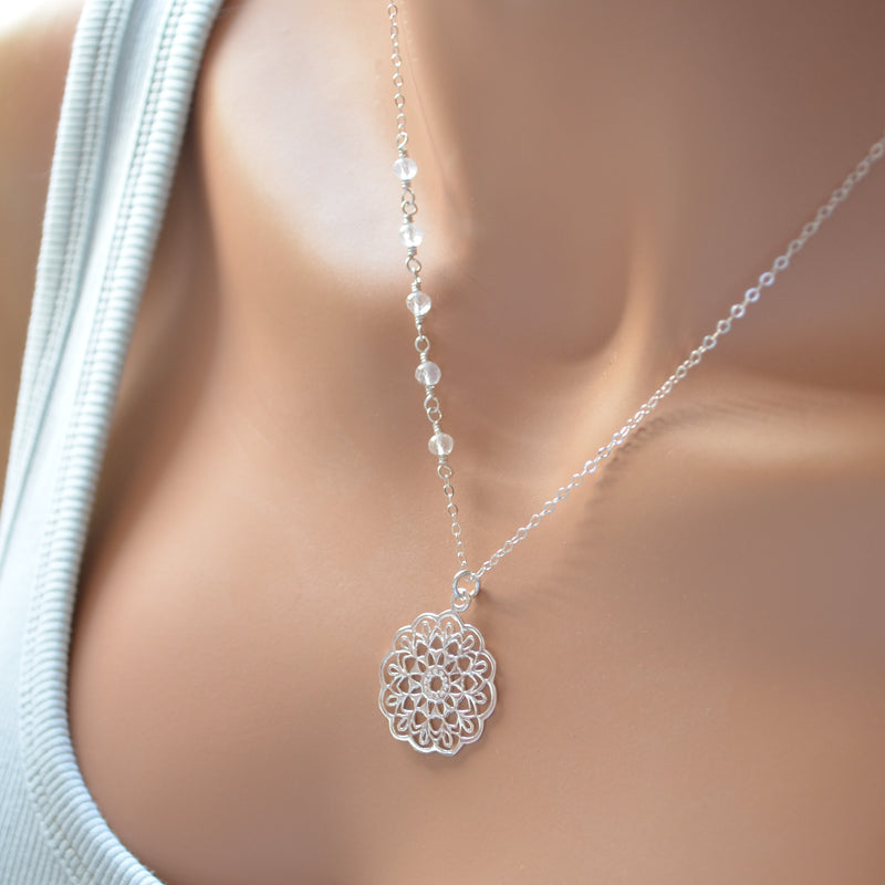 Sterling Silver Mandala Necklace with Moonstones