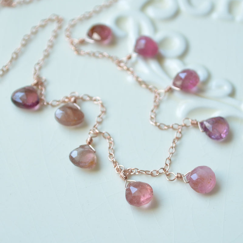 Pink Tourmaline Necklace in Rose Gold