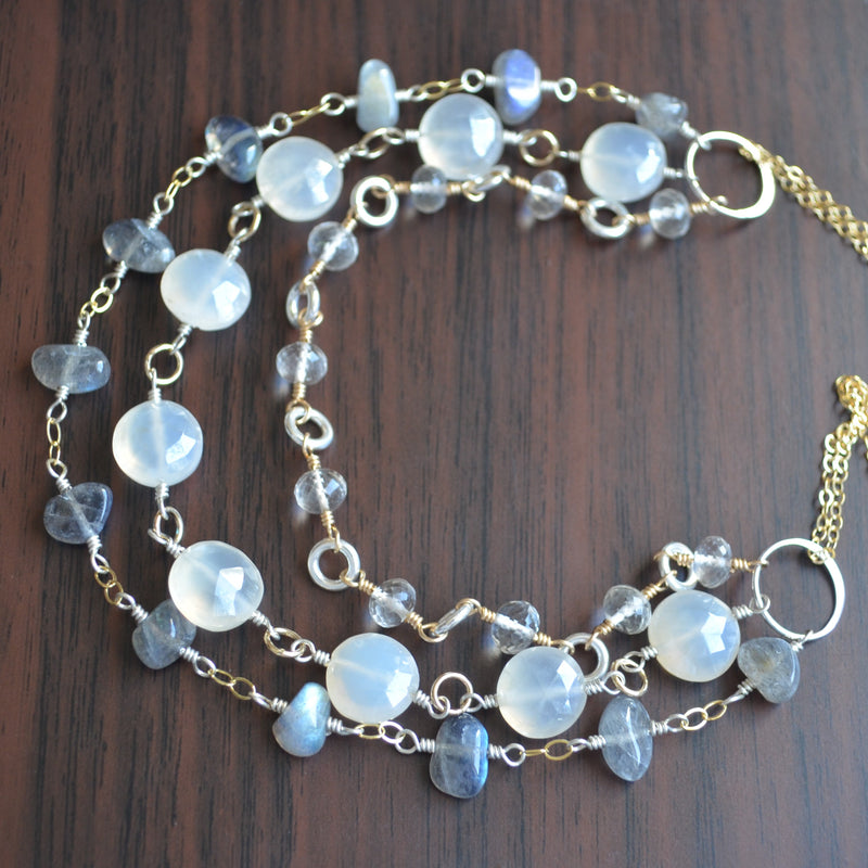 Labradorite Necklace with Chalcedony and Smoky Quartz