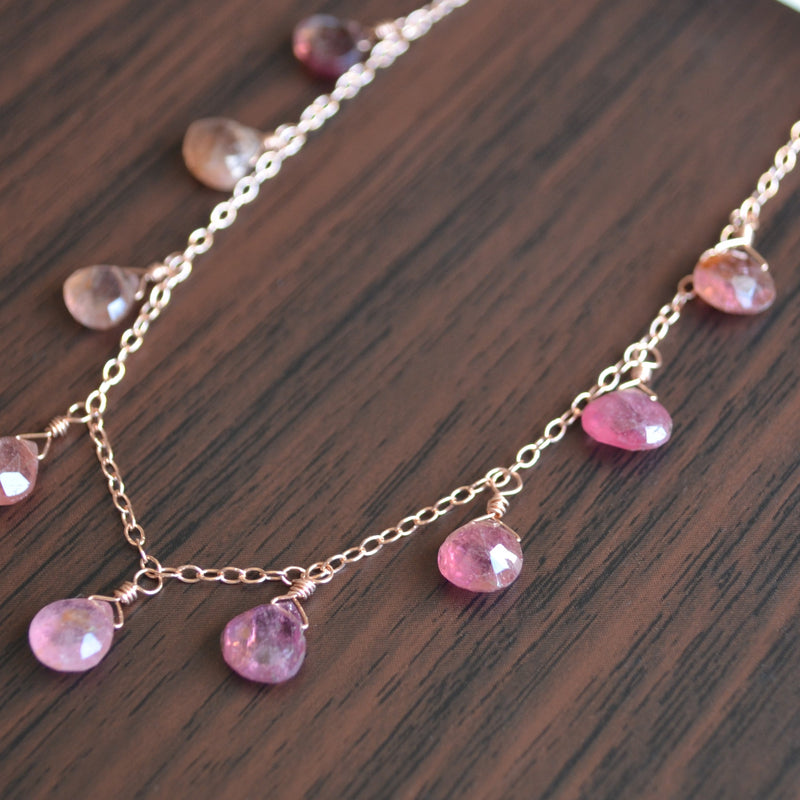 Pink Tourmaline Necklace in Rose Gold