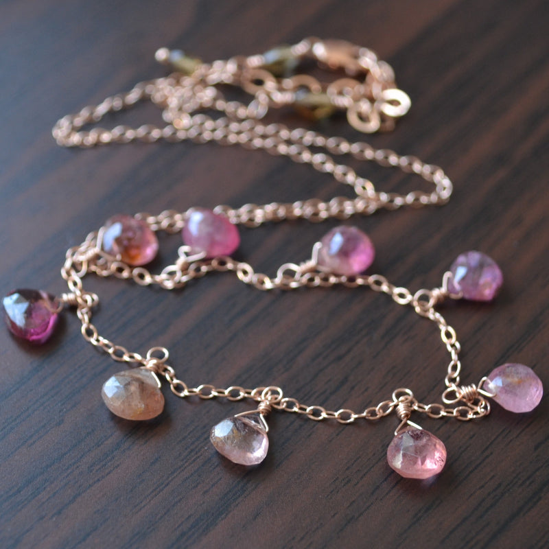Pink Tourmaline Necklace in Rose Gold