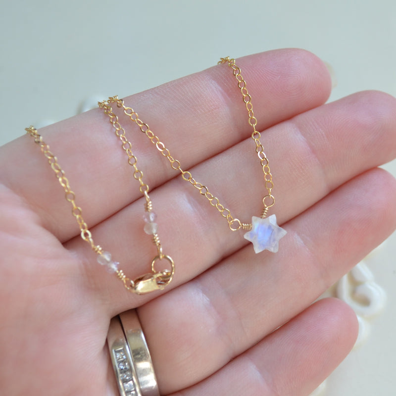 Rainbow Moonstone Star Necklace in Gold or Sterling Silver