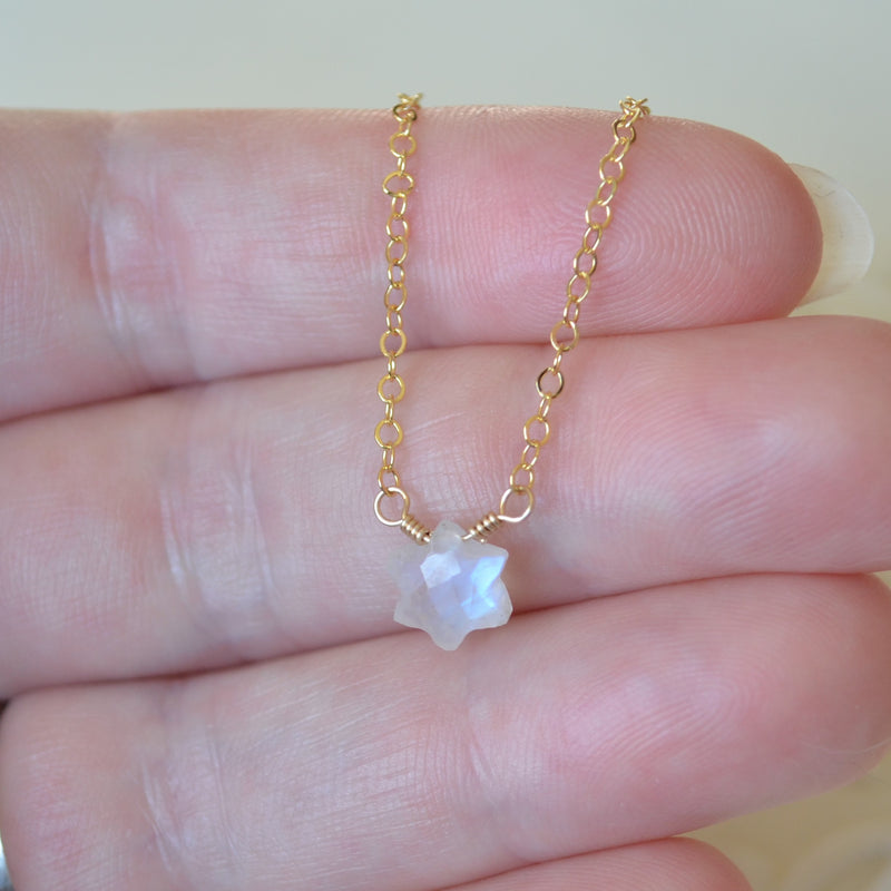 Rainbow Moonstone Star Necklace in Gold or Sterling Silver