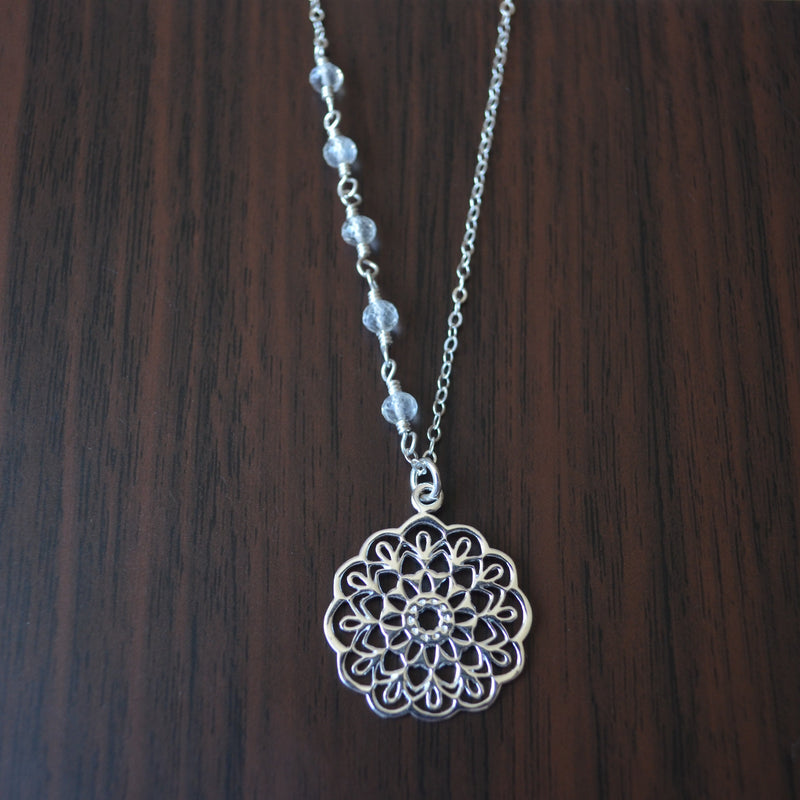Sterling Silver Mandala Necklace with Moonstones