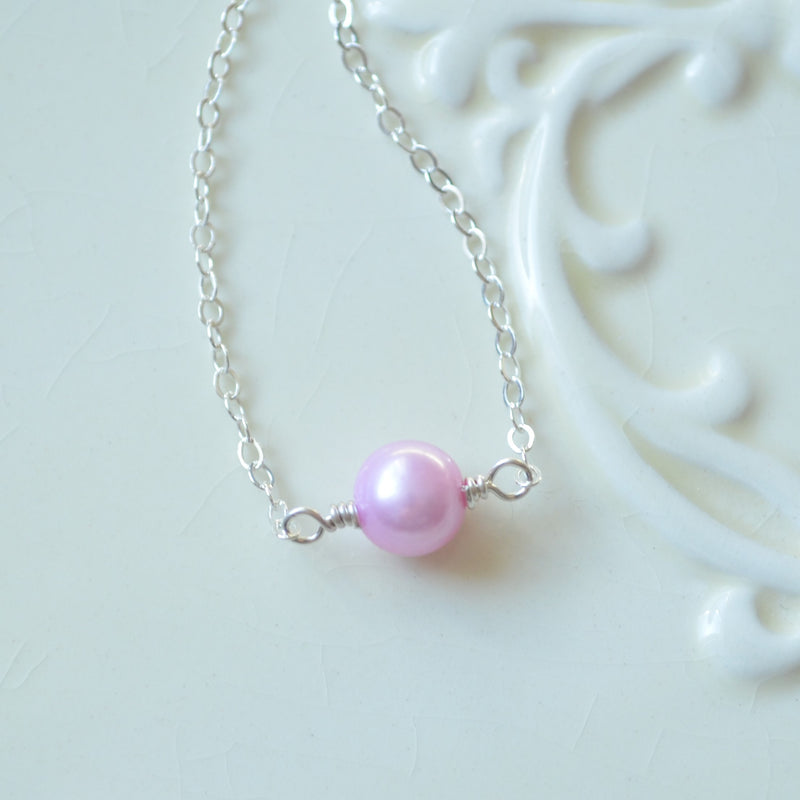 Lavender Pearl Choker Necklace in Sterling Silver