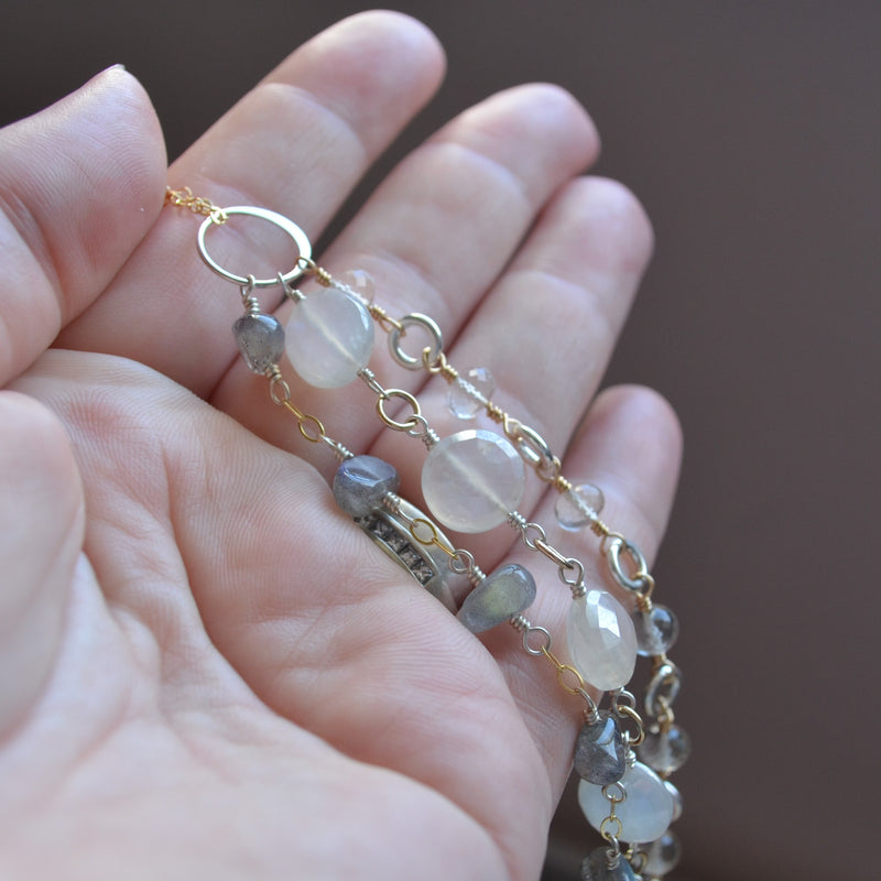 Labradorite Necklace with Chalcedony and Smoky Quartz