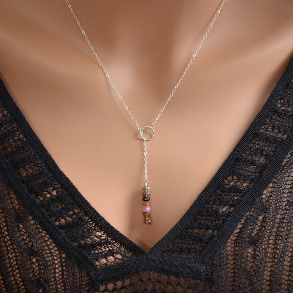 Tourmaline Lariat Necklace in Sterling Silver