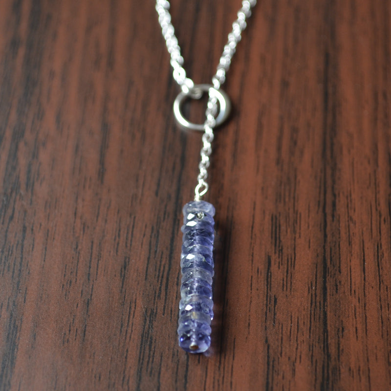 Simple Iolite Lariat Necklace in Sterling Silver