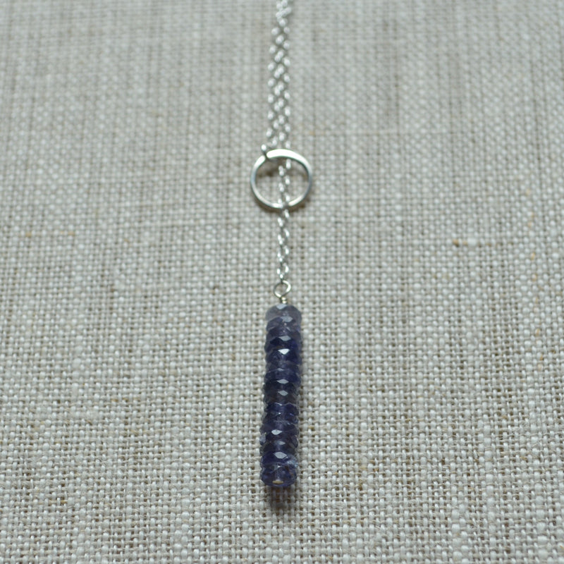 Simple Iolite Lariat Necklace in Sterling Silver