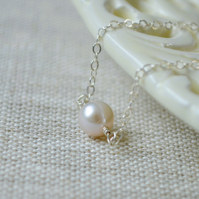 Blush Pink Pearl Choker Necklace in Silver