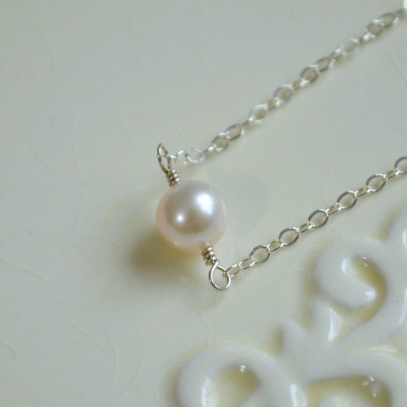 Blush Pink Pearl Choker Necklace in Silver