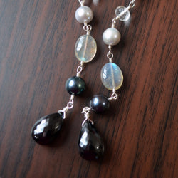 Long Gemstone Earrings with Black Spinel and Pearls