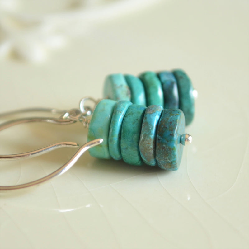 Turquoise Chrysocolla Earrings in Sterling Silver