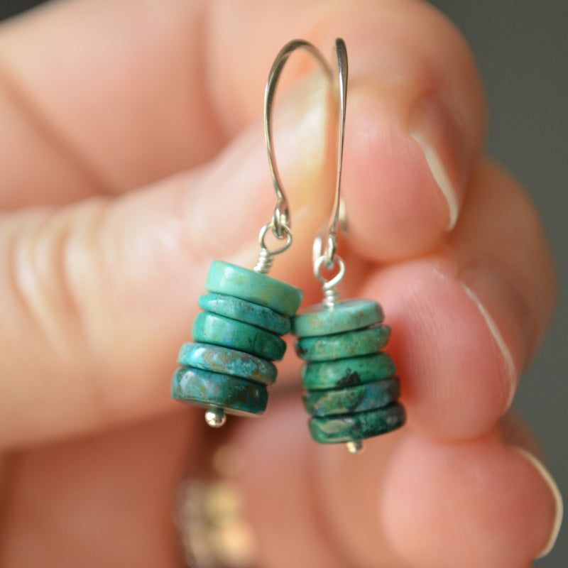 Turquoise Chrysocolla Earrings in Sterling Silver