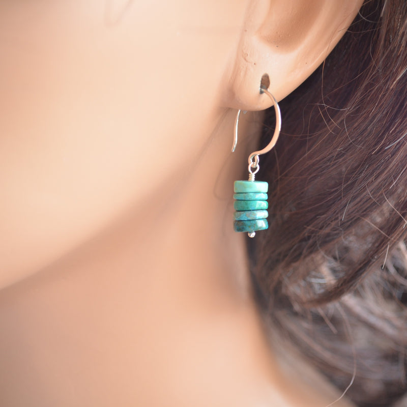 Turquoise Chrysocolla Earrings in Sterling Silver