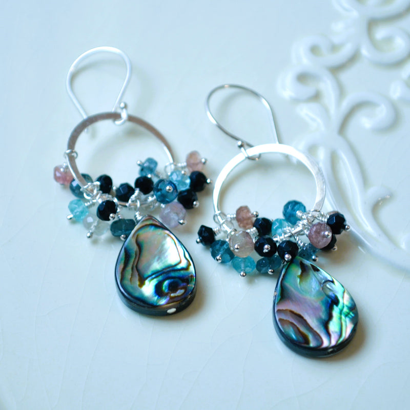 Abalone Earrings with Gemstone Clusters