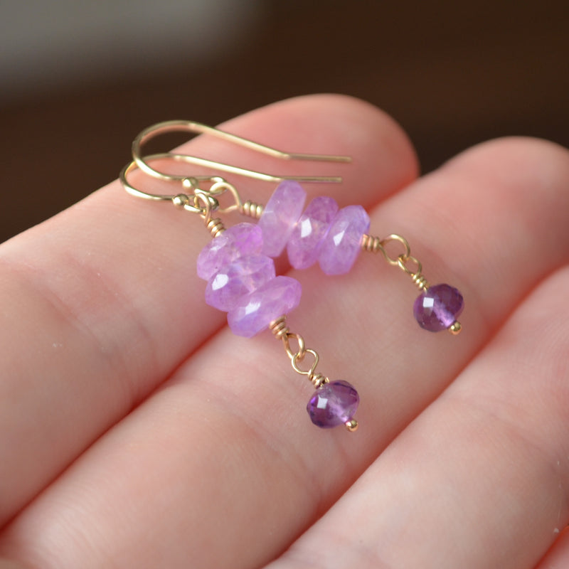 Lavender Moonstone and Amethyst Earrings in Gold