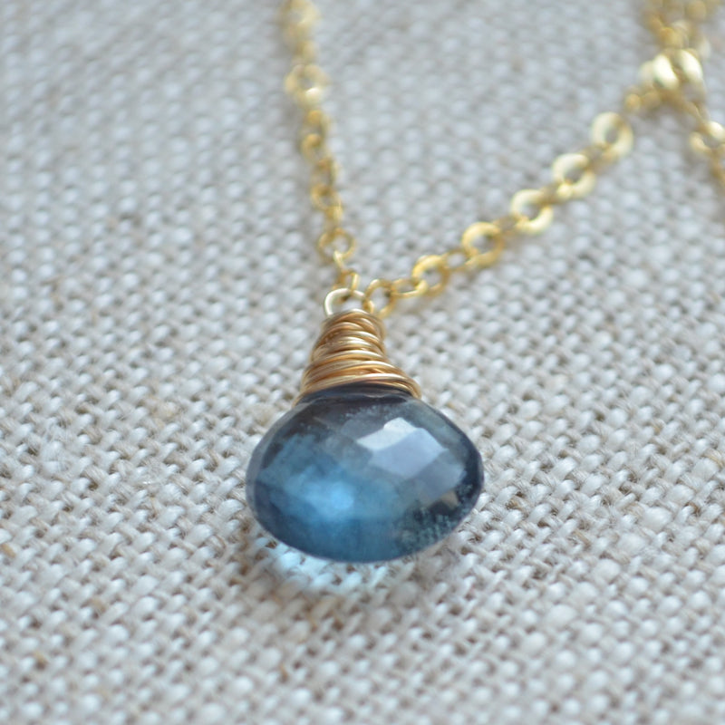 Aqua Fluorite Necklace Wrapped in Gold
