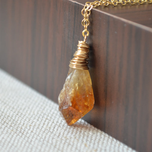 Raw Citrine Necklace in Gold
