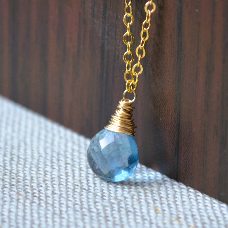 Aqua Fluorite Necklace Wrapped in Gold