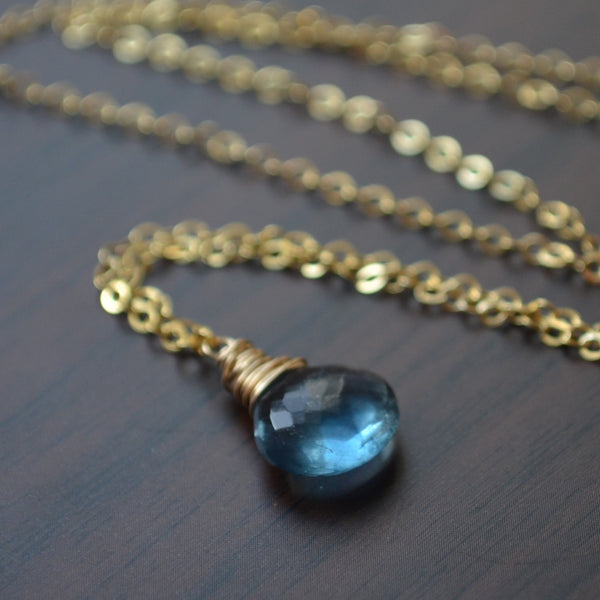 Aqua Fluorite Necklace Wrapped in Gold