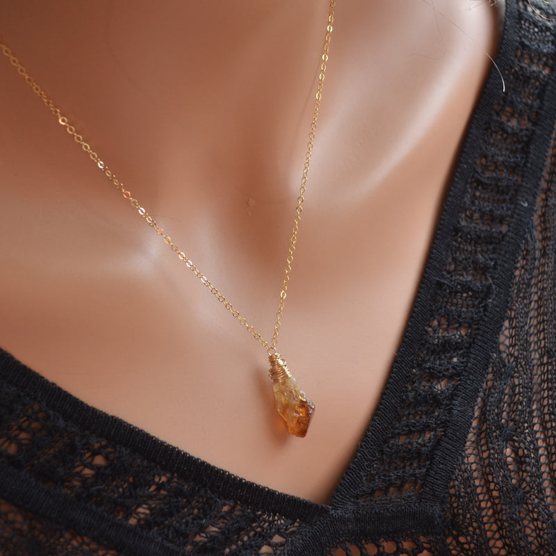 Raw Citrine Necklace in Gold