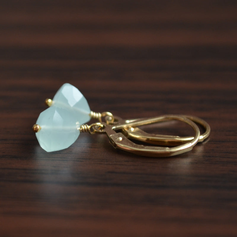 Aqua Chalcedony Drop Earrings in Gold