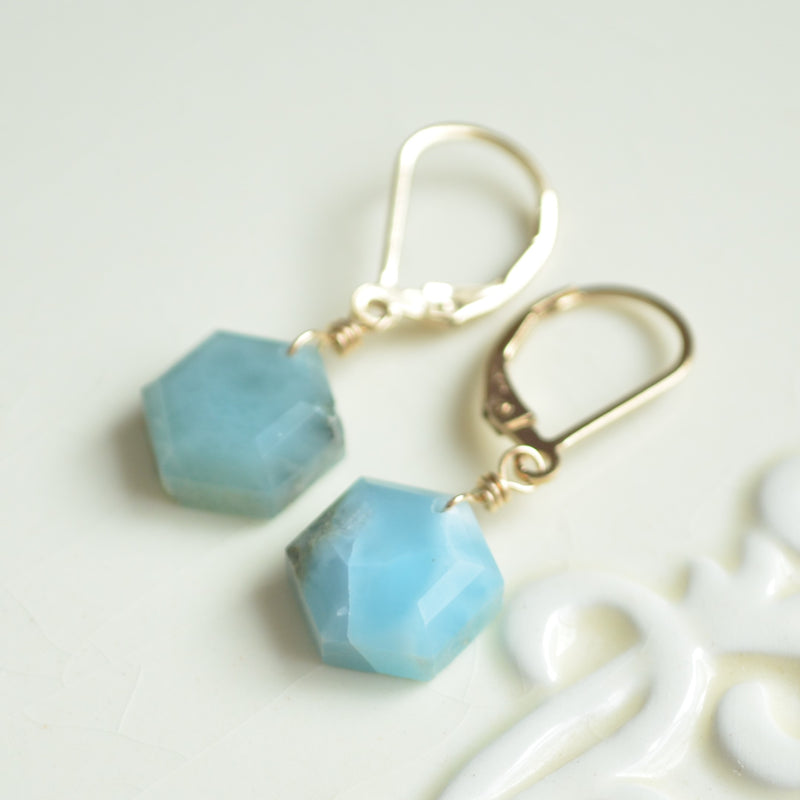 Blue Larimar Drop Earrings in Gold