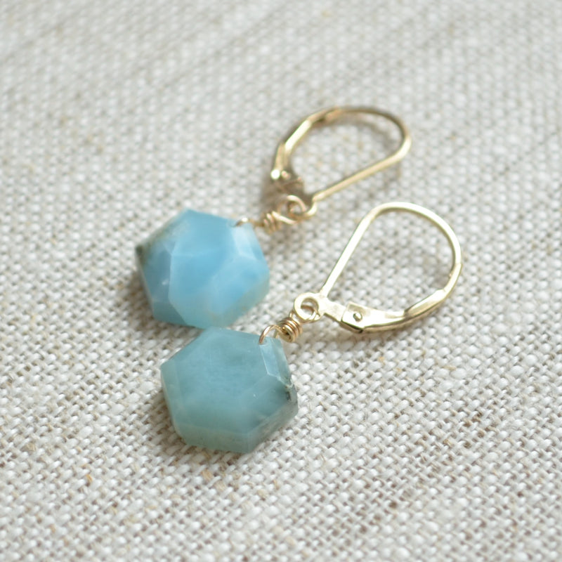 Blue Larimar Drop Earrings in Gold