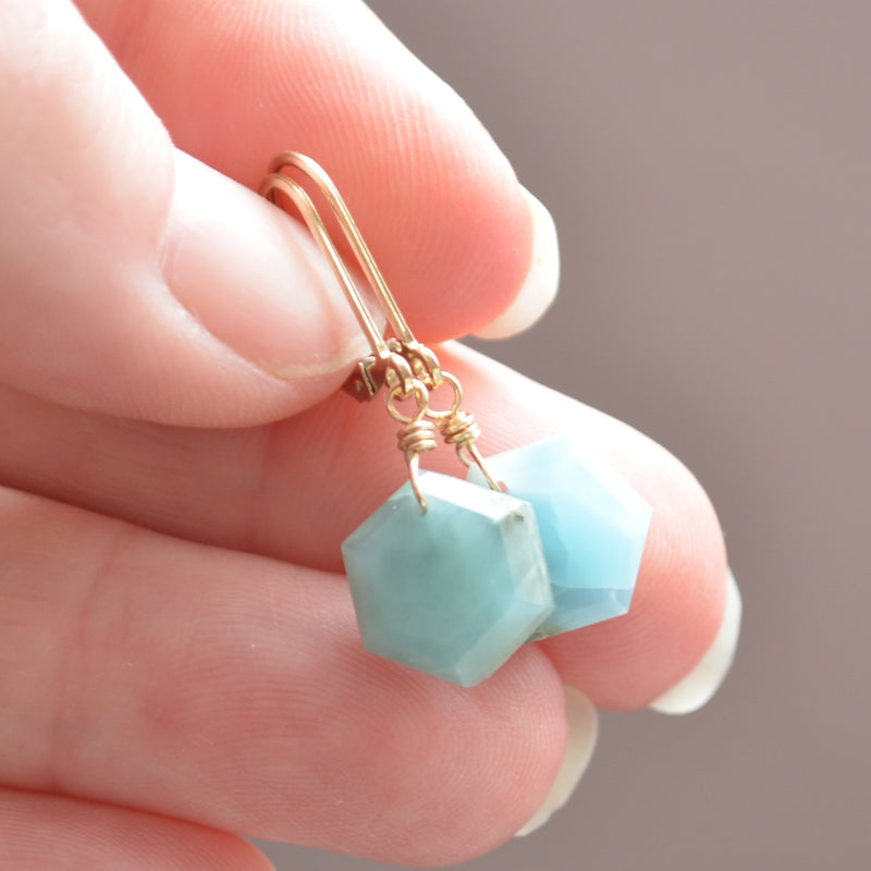 Blue Larimar Drop Earrings in Gold