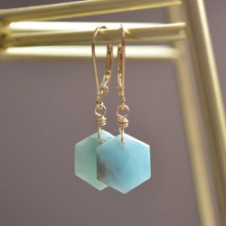 Blue Larimar Drop Earrings in Gold